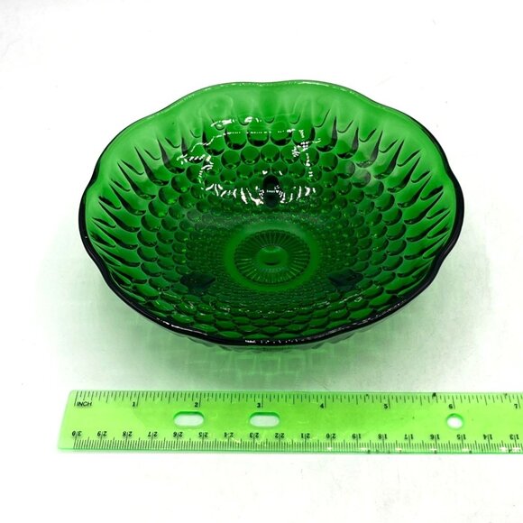 Vintage Emerald Green 3 Footed Hobnail Pressed Glass Dish Bowl Approx 6" - Picture 5 of 9